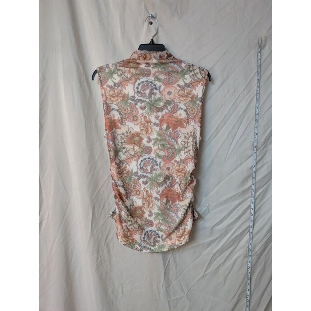 Luxveer NWT Mesh Floral Paisley Ruched Mock Neck Top - Size L